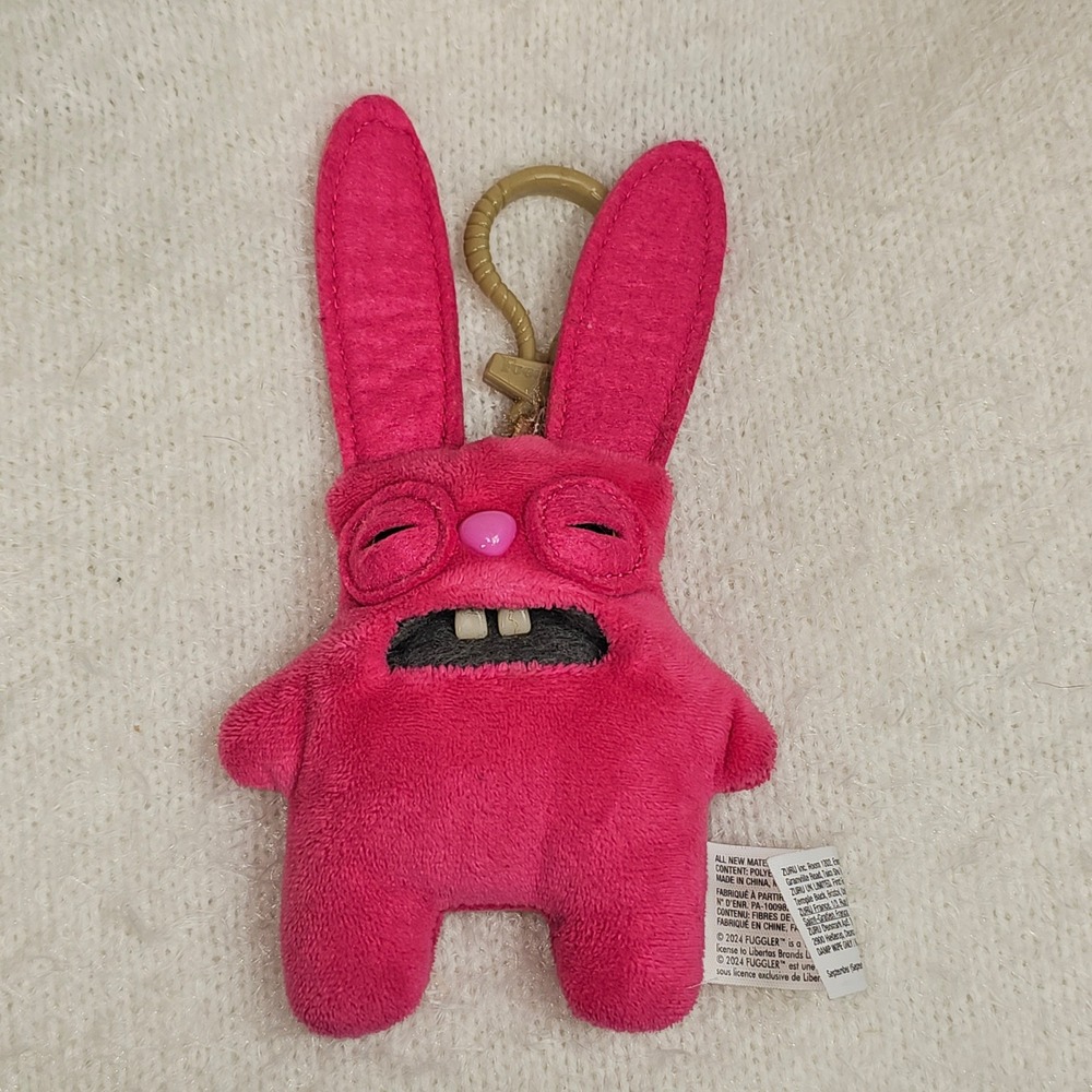 Fuggler Funny Ugly Monster Keychain Plush Pink Bunny Creepy Cute Clip On Toy